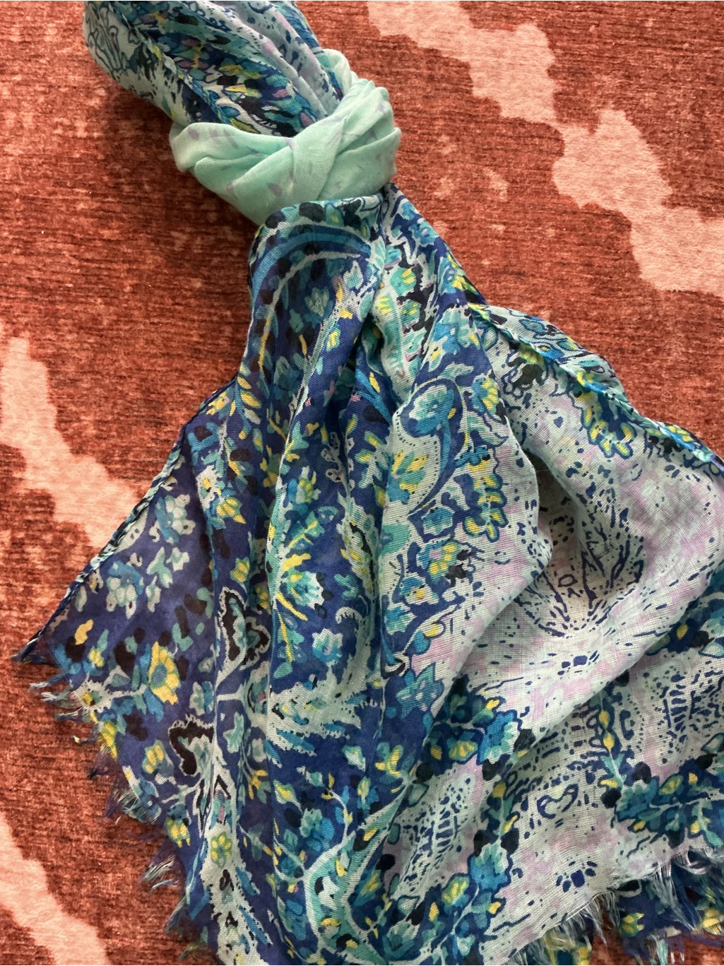 Light Blue  Navy Floral SilkBlend Scarf  Unbranded